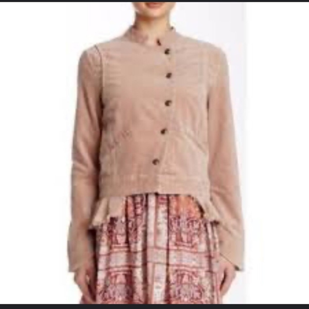 Free People Jagger Blazer Pink Western Military Jacket Lace Up Cuff. SZ XS
